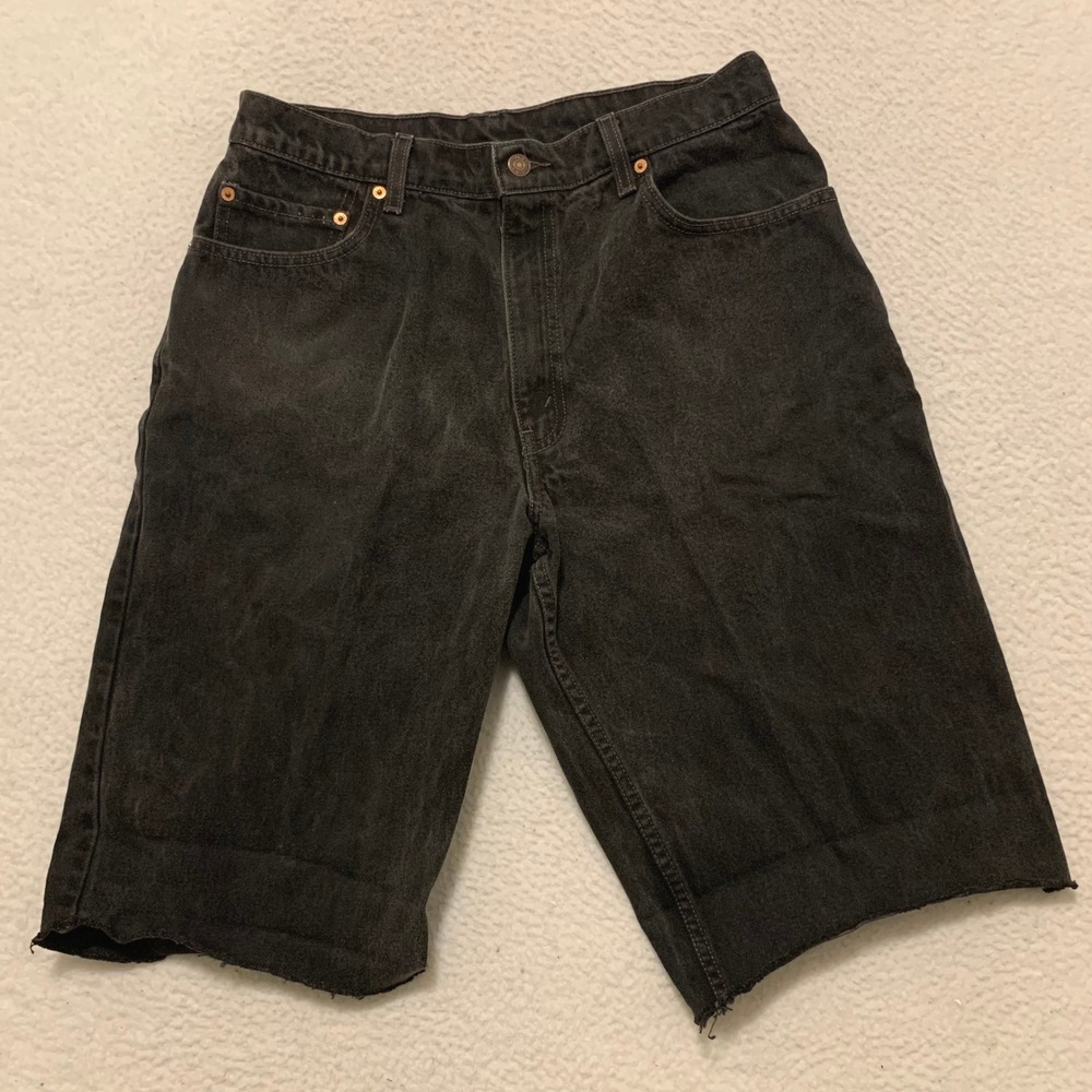 VTG Levis 560 Loose Fit Tapered Cut Off Shorts Mens 34 (FITS 32x13) Black Denim